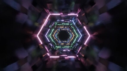 Wall Mural - pulsating seamlessly looping abstract rainbow hexagon tunnel with vivid neon colors fluid, pulse, ex