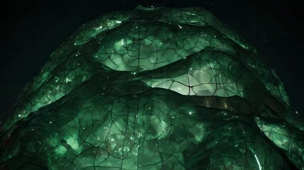 Large Green Crystal Formation Glows in the Dark Night Landscape