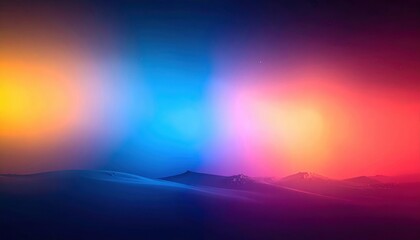 Wall Mural - Vibrant abstract landscape with colorful gradients illuminating a serene desert scene at dusk