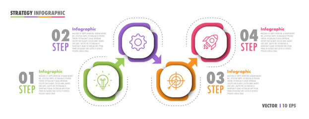 Wall Mural - Infographic progress template 4 steps or option trendy style for presentation, banner, flow chart, web site, diagram, workflow layout vector 10 eps