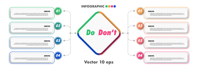 Wall Mural - Do and dont infographic vector design template colorful trendy style for presentation, start up, logic analysis, presentation, business strategy 10 eps