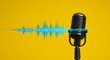 © Nasuha Simple Art - Podcast banner with microphone and sound waveform on vibrant yellow background, perfect for broadcasting, music, and audio streaming themes.