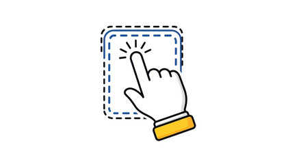 Isolated hand pointing at touch screen display or button of modern device for app design