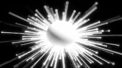 Wall Mural - Light Burst from Central Sphere - A white sphere emanates bright light, with numerous streaks of light radiating outward against a dark background.