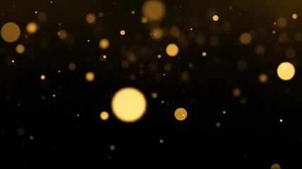 Wall Mural - Abstract Golden Bokeh Background - This video showcases golden, blurry bokeh lights against a black backdrop, creating an ethereal and magical effect.