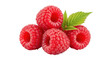 © Johanna - Isolated fresh raspberries with leaves, sweet juicy delicious summer fruit closeup, healthy snack