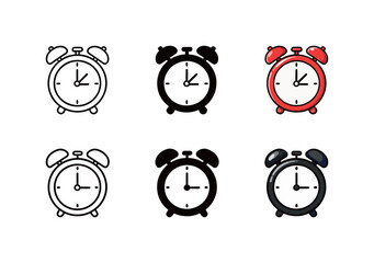 Wall Mural - Alarm Clock Icon Set - Outline, Solid, and Colorful Vector Symbol of Time, Wake Up, and Deadline