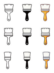 Wall Mural - Paint Brush Icon Set - Outline, Solid, and Colorful Vector Symbol of Painting, Art, and Renovation