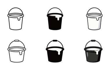 Wall Mural - Paint Bucket Icon Set - Outline, Solid, and Colorful Vector Symbol of Decorating, Painting, and Renovation