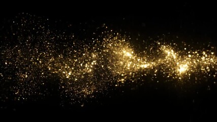 Wall Mural - Golden Sparkle Particle Stream on Black Background - This video showcases a stream of golden, glittering particles against a stark black background.