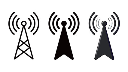Wall Mural - Signal Tower Antenna Icon Set - Outline, Solid, and Colorful Vector Symbol of Wifi, Communication, and Network