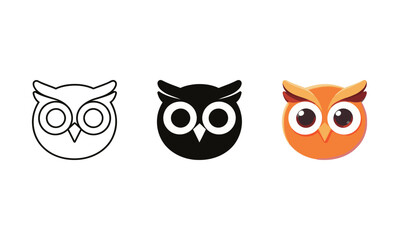 Wall Mural - Minimalist Owl Head Avatar Icon Set - Outline, Solid, and Colorful Vector Symbol of Bird and Mascot