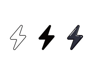 Wall Mural - Lightning Bolt Icon Set - Outline, Solid, and Colorful Vector Symbol of Energy, Thunder, and Speed