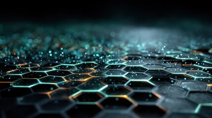 Wall Mural - Glowing Hexagonal Grid With Pulsing Ripples In Dark Environment