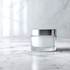 Wall Mural - Elegant Frosted Glass Cosmetic Jar on Marble Surface