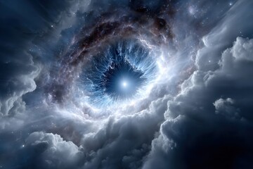 Wall Mural - Cosmic vortex reveals brilliant light at the center amid swirling clouds in outer space