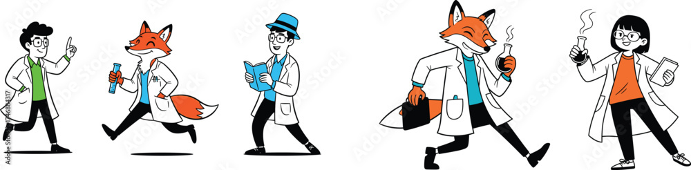 Scientist Cartoon Characters Conducting Scientific Research in ...