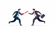 © RABBI - Two businessmen running and passing a baton.