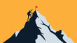© Prosun Design - Determined hiker plants red flag atop majestic mountain peak reaching summit victory against vibrant orange sky