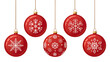 © PNG King - Five red Christmas baubles with white snowflake designs