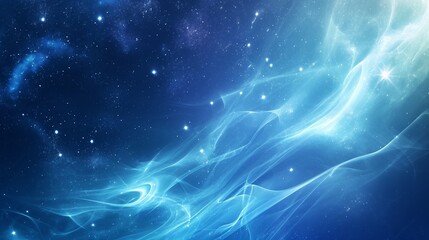 Wall Mural - Bright blue glowing nebula in outer space with sparkling stars, abstract cosmic background