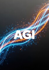 Wall Mural - Energetic Glowing Light Streaks on Dark Backdrop with White AGI Text Overlay