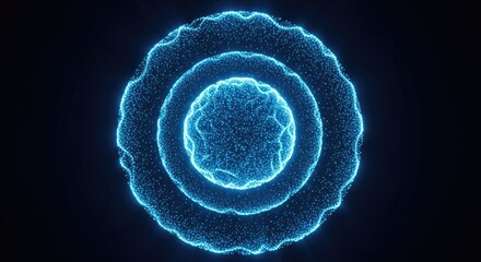 Wall Mural - Glowing concentric circles design made of luminous blue particles on transparent background