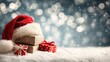 © Shanza - Festive red, white, and beige presents sparkle with bokeh lighting on snowy surface. Ideal for Christmas posters, backdrops, and holiday branding.