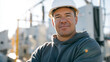 © Maksym - Proud technician in hard hat stands in front of bright electrical panels and bundled wires, soft lens flare accentuating confidence and industrial atmosphere