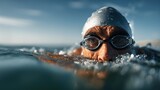 Nageur en action dans l'eau avec lunettes et bonnet de natation