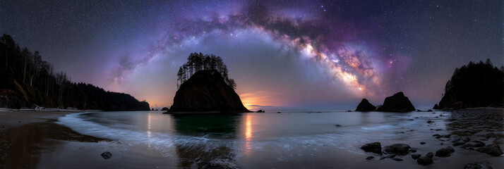 Wall Mural - A beautiful night sky with a large moon and stars