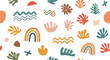 © MDMAHBUBUR - Playful Pattern with Rainbows, Seaweed, and Abstract Floral Shapes on White Background