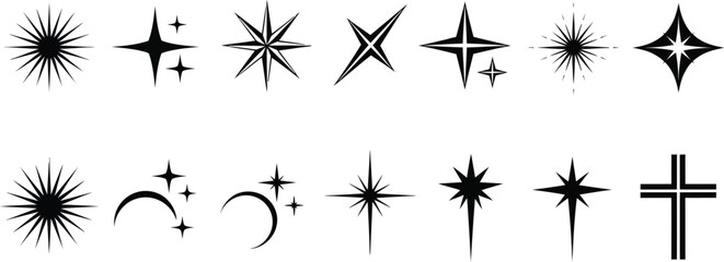 Wall Mural - Shine Elements Set with Different Starbursts and Stars on Transparent Background