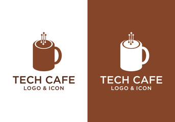 simple technology logo icon vector with a glass of coffee.