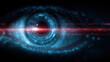 © Ps_Studio21 - Futuristic eye cyber security digital eye biometric scan data stream neon glow blue light red light technology concept. Futuristic eye watches