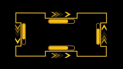 Glowing arrow and loading operations on a black background. Futuristic display interface template with basic geometry line element.