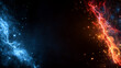 © Sher - Minimalist fire background with red and blue flames on a black backdrop. Fog in red blue neon light on black background.
