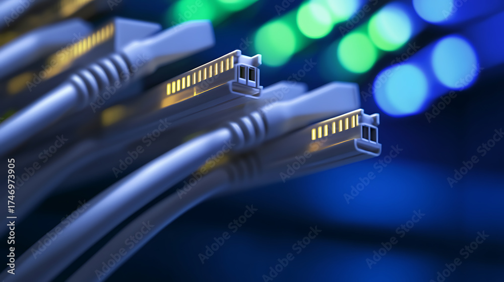 Network Cables: Close-up view of several network cables interconnected ...