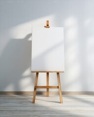 Wall Mural - Blank Canvas on Simple Wooden Easel in Bright Room Setting