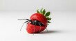 © Nayan - A dangerous black widow spider hiding inside a ripe red strawberry, a surreal and minimalist concept of hidden danger on a clean white background.