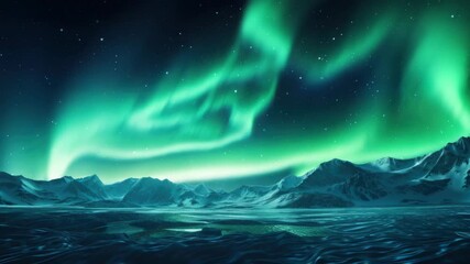 Wall Mural - Gorgeous aurora illuminates the dark night sky above snowy peaks in this stunning northern lights scene.