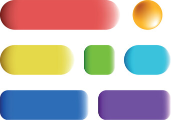 Colorful Glossy Web Button Icon Set – Square and Rectangle Blank Buttons, Shiny Glass Labels, Green Yellow Internet Stickers, Modern Symbol Template for Website UI Design Vector Illustration