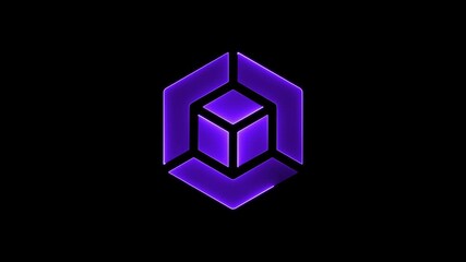 3d model icon animation by purple color neon mask glow on black background.