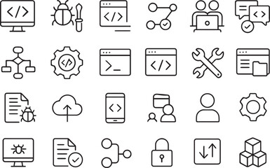 Software Development and Programming Line Icons Set vector 