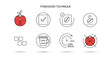 © waqar Khan - Pomodoro technique vector concept with icons of tomato, check mark, coffee bean, break, cube, cup, clock
