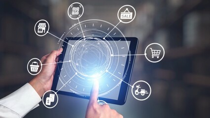 Wall Mural - BOPIS combines online shopping with in-store pickup. The BOPIS model improves retail efficiency, enhance customer shipping experience, and supports brand the BOPIS strategy option in e-commerce. Spire