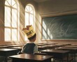 © Tarun - Illustration of a student wearing a dunce cap sits alone in a classroom, symbolizing academic struggles and shame