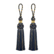 © Almuch - Two elegant dark blue decorative tassels with gold accents hanging from braided loops isolated on transparent background