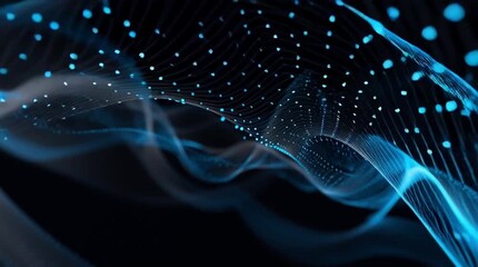 Wall Mural - Blue Abstract digital dynamic wave with dot on black background