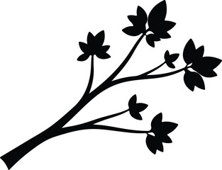 Vector silhouette maple tree branch with leaves illustration